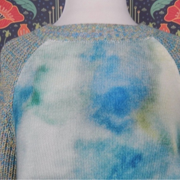 Anthropologie Giada Watercolor Tie Dye Green Turquoise Blue Cotton Sweater - Picture 5 of 7